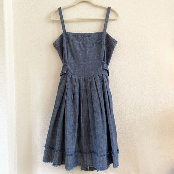 Talbots Women’s Chambray Blue Denim Tie Back Sundress 100% Cotton SZ 12 Zipper - Picture 1 of 11